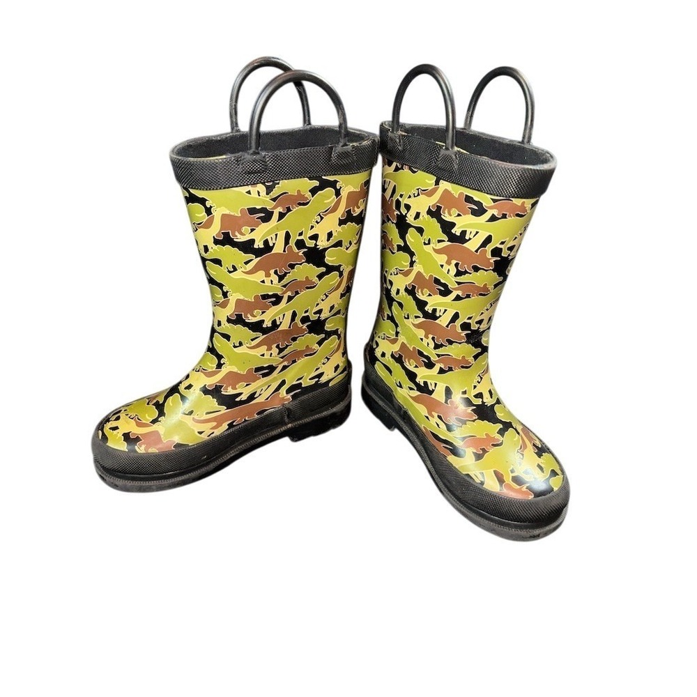 London Fog Boys Rain Boots Size 9 Multicolor‎ Dinosaur Print Waterproof pull on